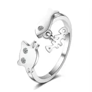 3PCS Copper Woman Fashion Jewelry Kitten and Fish Ring Adjustable Size Open Ring