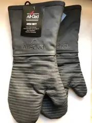 New All-Clad Luxury Silicone and Cotton Set of 2 Oven Mitts - Grey (Pewter)