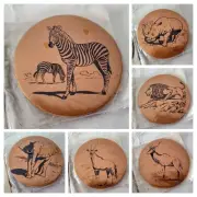 Set 6 Vtg Copper Coasters Wild Animals Africa Jungle MCM Rhino Zebra Elephant