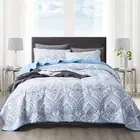 Cotton Bedspread Quilt Sets-Reversible Patchwork Coverlet Set, Blue Classic Roya