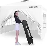 [OASISHOME] Pop-up Gazebo Instant Portable Canopy Tent 10'x10', with 4 Sidewalls, Windows, Wheeled Bag, for Patio/Outdoor/Wedding Parties and Events (10FTx10FT, White)