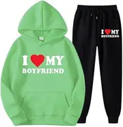 [YongXinMY] Hoodies + Jogger Pants Set Funny Letter 3D Printed Tracksuit Fashion Casual Two Piece Set I Love MY Boyfriend