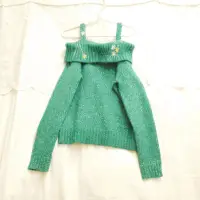 在飛比找蝦皮購物優惠-cantwo 可愛日系刺繡 綠色長袖毛衣