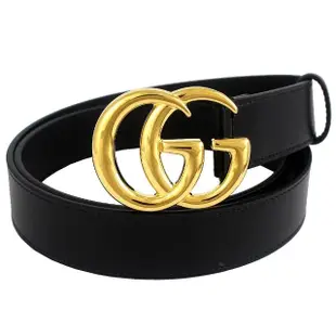 【GUCCI 古馳】鏡面雙G扣頭牛皮革皮帶(黑色/85cm)