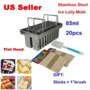 20pcs Stainless Steel Ice Lolly Popsicle Molds Ice Cream Pops Bars Flat head