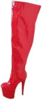 [denova's] Women's Patent 7.9in Very High Heel Platform Pole Dance Over-The-Knee Thigh High Boot with Zipper