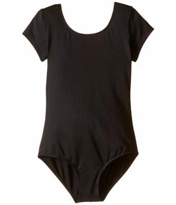$115 Bloch For Dancers Kid's Girls Black Short Sleeve Camisole Leotard Size 8-10
