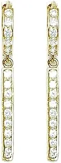 [JewelryWeb] 14k Yellow Gold CZ Simulated Diamond Chain Hinged Long Drop Dangle Earrings 36x13mm-Dangle Earring for Women and Men