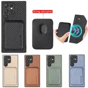For Samsung S24 Ultra S23 S22 S21 S20 Case Carbon Fiber Texture Card Phone Cover