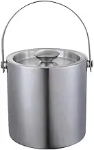 JSEIAJB Stainless Steel Layer Ice Bucket 1.2L Handle Ice Bucket Insulated Ice Bucket with Lid Ice Bucket