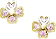 [JewelryWeb] 14k Yellow Gold Pink CZ Simulated Diamond Flower Screw Back Earrings 9x9mm Stud Earring for Women
