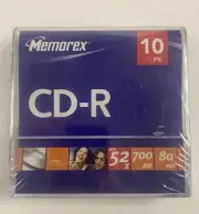 Memorex CD-R 10 pk 52x 700 mbps 80 minute blank CD with Sleeves Brand New