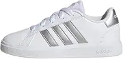 [adidas] Unisex Kids Grand Court Lifestyle Tennis Lace-up Shoes Tennis Shoes, FTWR White Matte Silver Matte Silver, 4 US