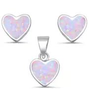 Pink Opal Heart Shape Earring & Pendant .925 Sterling Silver Set