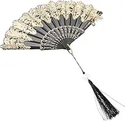 DOITOOL Vintage Folding Fan for Women Elegant Handheld Cloth Fan for Weddings Parties Decoration Easy to Carry Durable Design for Summer Coolness