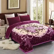 JML Fleece Blanket, Plush Blanket King Size 85" x 93", 10 Pounds Heavy Korean Style Mink Blanket - Silky Soft and Warm, 2 Ply A&B Printed Raschel Bed Blanket, Purple Flower