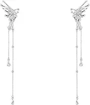 [WUSHAUALNS] Earrings Liquid elf Ear Clip Wing-Shaped Metal Ear Clip Pierced Earrings Trendy Punk Women's Long Ear Clip Jewelry