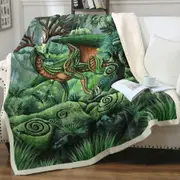 Cool Green Hidden Guardian Fantasy Forest Deer Dragon Throw Blanket