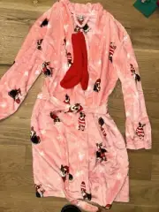 Womens ED Ellen DeGeneres Pink Beagle Dog Christmas Robe And Socks Size S/M New