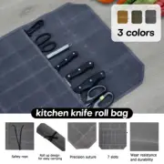 7 Slot Chef Knife Roll Bag Portable Waxed Canvas Kitchen Tool Storage Pocket Bag