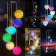 Solar Wind Chimes Light LED Heart Ball Color Changing Hanging Lamp Garden Decor