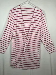 Chicos White Striped Knit Cardigan Sweater Size 2 / Large Light Open Beach NEW