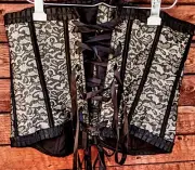 4XL Grebrafan Brocade Strap Corset Black w/Gold Inlay SUPER SEXY