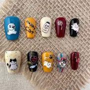 Hand-Painted Cartoon Cat Press-On Nails