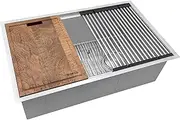 Ruvati 27-inch Workstation Kitchen Sink - Slope Bottom Offset Drain 16 Gauge Stainless Steel Undermount Kitchen Sink with Brushed Finish hides scratches, Easy-to-Clean - RVH8570