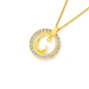 9ct Cubic Zirconia Circle Script Initial C Pendant in Clear