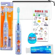 Blippi Oral Care Traveling Kit for Kids - Bundle with Blippi Electric Toothbrush, Toothpaste, Floss Packs, Travel Bag, and More for Boys, Toddlers | Toothbrush Set