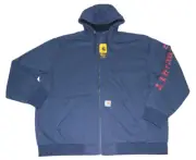 Carhartt Mens Lined Hoodie Zip Sweatshirt Navy Blue Red Loose Fit Size 2XL NWT