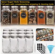 12x Full Set Spice Herb Seasoning Condiment Jar Glass Shaker Storage Container