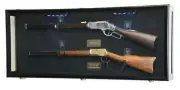 Gun Display Case Double Black LED Rifle Wood Clear View Wall Shadow Box Cabinet