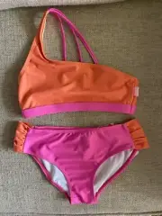 Girls Size 10 Seafolly Summer Solstice Asymmetrical Pink & Orange Bikini