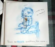 VINTAGE Get Well 'miss you BLUE** SAINTS 'N SINNERS' GREETING CARD & ENVELOPE