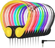 12 Pieces School Headphones Bulk Classroom Over Head Headphones Wired Adjustable On Ear Student Headsets Online Learning Earphones with 3.5 mm Jack for School Classroom Teens Kids Children Adult