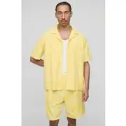 Mens Yellow Oversized Revere Towelling Shirt & Loose Short Set