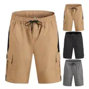 Shorts Men's Shorts Elastic Waist Medium Waist Short Pants Solid Color New