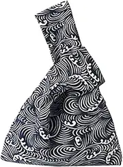 [Chezi] Women's Japanese Texture Plaid Pattern Cotton Knot Bag Small Size Canvas Tote
