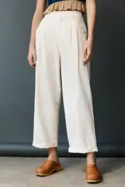 Maeve Pleated Crop Pants Anthropologie Flowy Wide Aston Cuffed Ivory Size 10 NEW