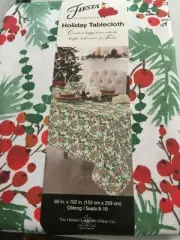 Fiesta HOLIDAY Tablecloth 60 x 102 "Christmas Large Holly red greenery berries