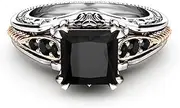 [LIOYSIUT] Eternal 925 Silver Black Tourmaline RingSquare Cut Diamond Ring Women's Retro Diamond Ring