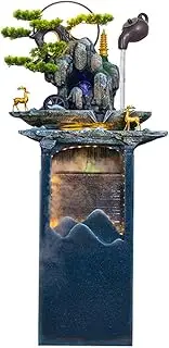 Water Fountain Outdoor Floor Standing Fountain with Hanging Teapot and Simulated Pine Tree, Indoor Water Recirculation Decorative Fountain for Living Room Outdoor Fountain