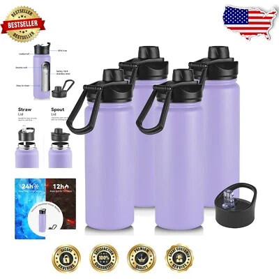 4 Pack Lavender Insulated Sports Water Bottles with Straw Lid – Leakproof