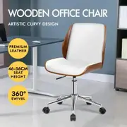 ALFORDSON Wooden Office Chair Computer Chairs Wood Seat PU Leather White