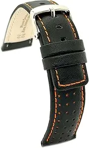 [diloy] Perforated Cowhide Leather Watch Strap Rally Racing Style Contrast Stitching - Sporty for Watch - Sizes 18mm 20mm 22mm 24mm Black, Brown, Red, Navy 367
