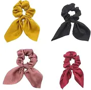 Bow Scrunchies Silk Hair Ties for Women Girls Satin Scrunchie for Hair Bows Ear Bowknot Elastic Hair Accessories for Girls Hair Ribbons Bands Rope for Bun