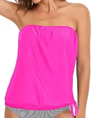 Holipick Strapless Tankini Tops for Women Swimwear Top ONLY Bandeau Bathing Suit Top Blouson Swimsuit Top No Bottom