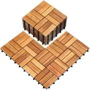 Pack of 10 Deck Tiles, Solid Acacia Wood Floor Tiles, Patio Tiles Outdoor Int...